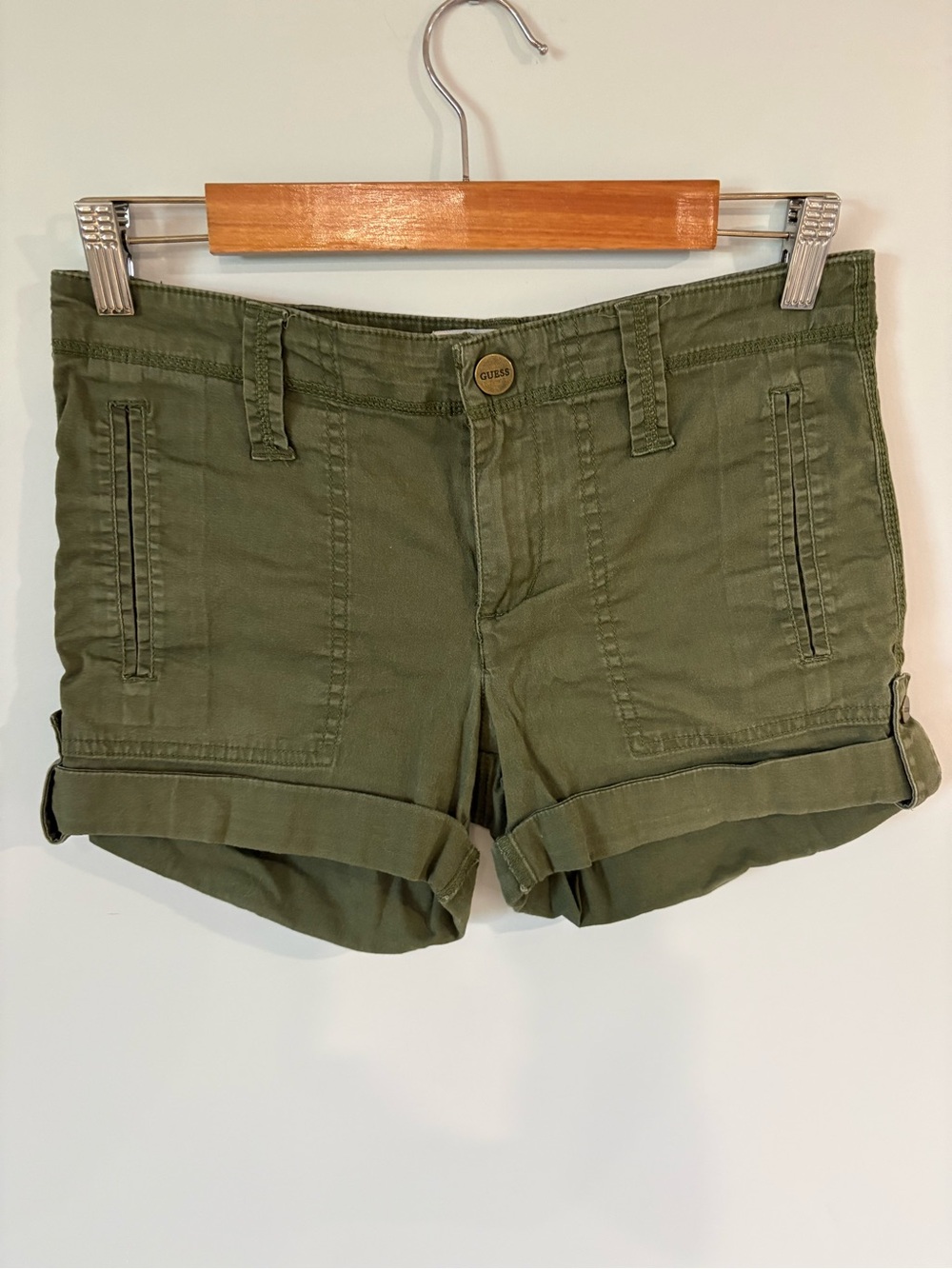 GUESS Y2K Women's Olive Green Utility Shorts